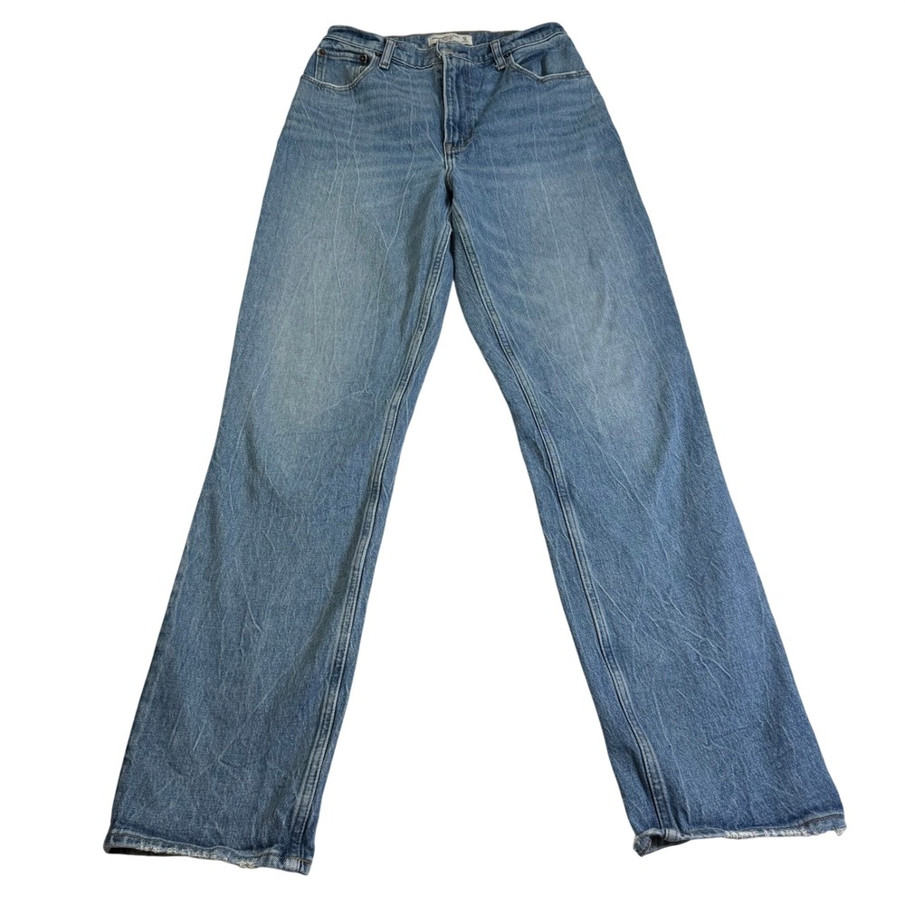 Abercrombie & Fitch 90s Straight Jeans 27 4R Blue Curve Love Ultra High Rise Raw